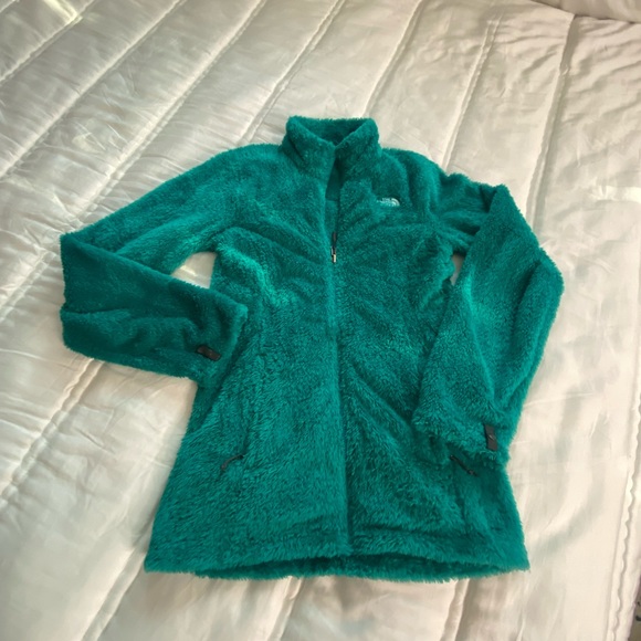 The north face teal green fuzzy soft fleece faux Sherpa zip up jacket s - Picture 15 of 15